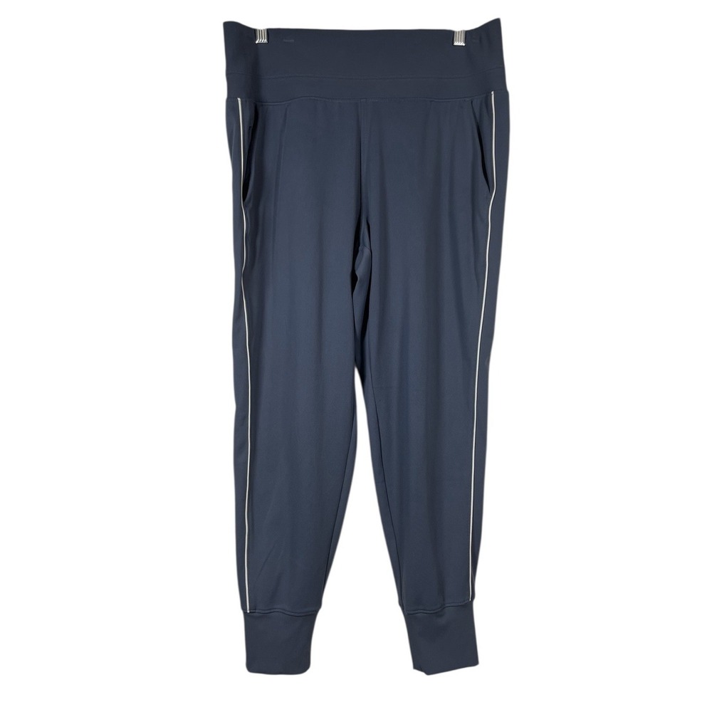ATHLETA Sz L‎ Venice Jogger Side Piping Gray Granite Blue/White Stripe #854423